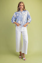 Load image into Gallery viewer, GiGio Floral Print Button Down Top in Misty Blue Mix
