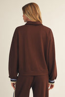 Jodifl Color Block Trim Detailed Half Zip Sweatshirt in Brown