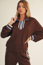 Load image into Gallery viewer, Jodifl Color Block Trim Detailed Half Zip Sweatshirt in Brown

