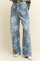 J.nna Denim Floral Print Pants in Floral Wash Dark