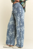 J.nna Denim Floral Print Pants in Floral Wash Dark