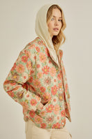 TRENDiLiTY Quilted Floral Print Puffer and Fleece Jacket in Ivory