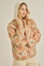 Load image into Gallery viewer, TRENDiLiTY Quilted Floral Print Puffer and Fleece Jacket in Ivory
