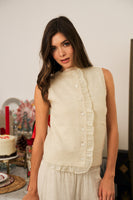LovLov Beneath The Trail Of Soft Ruffles Bloom Knit Top in Ivory