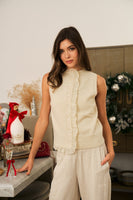 LovLov Beneath The Trail Of Soft Ruffles Bloom Knit Top in Ivory