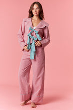Load image into Gallery viewer, Peach Love Gingham Checkered Plaid Holiday Pajamas with Striped Bows in Red/Green
