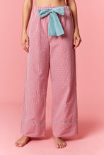 Load image into Gallery viewer, Peach Love Gingham Checkered Plaid Holiday Pajamas with Striped Bows in Red/Green
