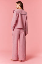 Load image into Gallery viewer, Peach Love Gingham Checkered Plaid Holiday Pajamas with Striped Bows in Red/Green
