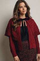 Forte Cable Knit Caplet Cardigan in Red