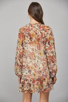 FATE Sheer Luxe Chiffon Floral Print Mini Dress in Beige Combo