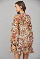 FATE Sheer Luxe Chiffon Floral Print Mini Dress in Beige Combo