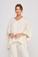 Allie Rose Fuzzy Knit Striped V Neck Poncho Top in Cream