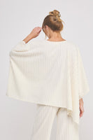Allie Rose Fuzzy Knit Striped V Neck Poncho Top in Cream