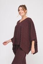 Load image into Gallery viewer, Allie Rose Fuzzy Knit Striped V Neck Poncho Top in Currant
