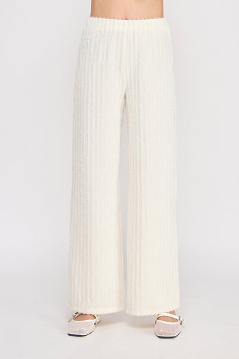 Allie Rose Fuzzy Knit Striped Pants in Cream