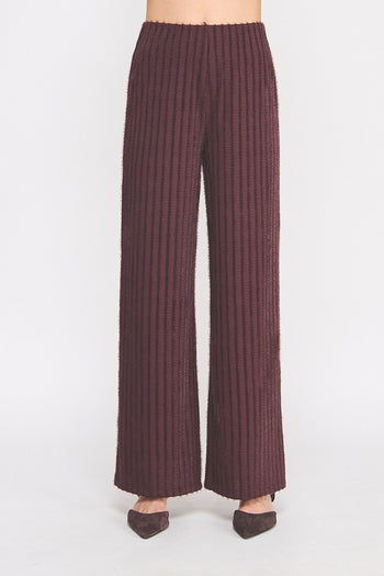 Allie Rose Fuzzy Knit Striped Pants in Currant