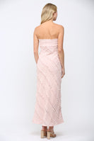 FATE Diagonal Ruffle Detail Strapless Maxi Dress in Dusty Pink