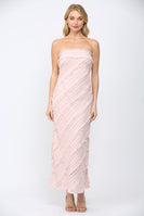 FATE Diagonal Ruffle Detail Strapless Maxi Dress in Dusty Pink