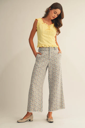 Spring Floral Printed Soft Denim Pants by LovLov