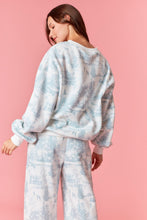 Load image into Gallery viewer, Peach Love Holiday Scenery Printed Terry Knit Sweatshirt in Dusty Blue
