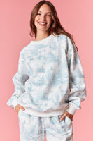 Peach Love Holiday Scenery Printed Terry Knit Sweatshirt in Dusty Blue