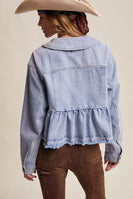 Listicle Peplum Hem Denim Jacket in Cloud Wash
