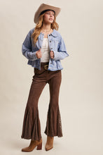 Load image into Gallery viewer, Listicle Peplum Hem Denim Jacket in Cloud Wash
