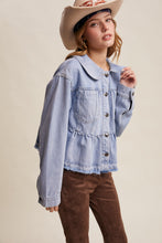 Load image into Gallery viewer, Listicle Peplum Hem Denim Jacket in Cloud Wash
