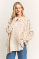 HEIMISH OVERSIZED Textured Lace Striped Top in Cream/Mocha