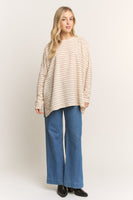HEIMISH OVERSIZED Textured Lace Striped Top in Cream/Mocha