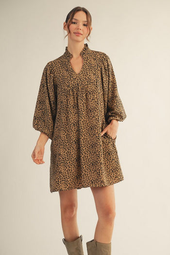 Jodifl Leopard Print Mini Dress in Taupe