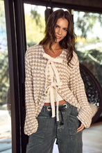 Load image into Gallery viewer, LovLov Lattice Charm Cozy Bow Knit Cardigan in Latte
