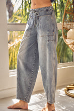 Load image into Gallery viewer, LovLov Washed Denim String Barrel Pants in Denim Blue
