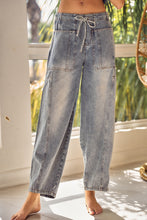 Load image into Gallery viewer, LovLov Washed Denim String Barrel Pants in Denim Blue
