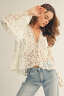 LovLov Romantic Floral Lace V Neck Button Up Ivory