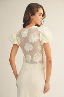 LovLov Romantic Sheer Organza Blouse with 3D Embroidery in Ivory