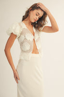 LovLov Romantic Sheer Organza Blouse with 3D Embroidery in Ivory