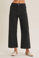 In February Seasonless Cotton Linen Stretch Straight Leg Ankle Pants in Black