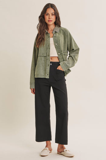 In February Seasonless Cotton Linen Stretch Straight Leg Ankle Pants in Black