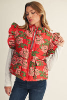 Jodifl Jacquard Floral Puff Vest in Red