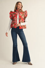 Load image into Gallery viewer, Jodifl Jacquard Floral Puff Vest in Red
