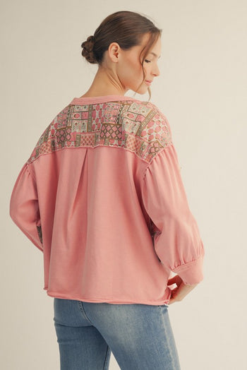 Jodifl Terry Knit Star Patched Top in Mauve