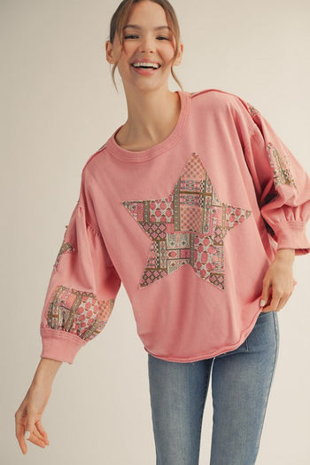 Jodifl Terry Knit Star Patched Top in Mauve