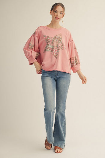 Jodifl Terry Knit Star Patched Top in Mauve