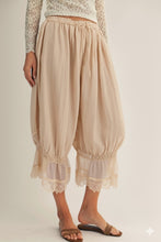 Load image into Gallery viewer, LovLov Boho Vintage Lace Trimmed Cropped Pants in Oatmeal
