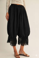 LovLov Boho Vintage Lace Trimmed Cropped Pants in Black