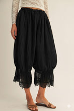 Load image into Gallery viewer, LovLov Boho Vintage Lace Trimmed Cropped Pants in Black
