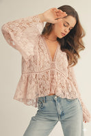 LovLov Romantic Floral Lace V Neck Button Up Blush