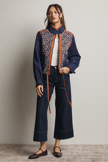 Forte Quilted Floral Jacket in Navy