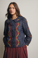 Load image into Gallery viewer, Forte Embroidered Quilted Denim Jacket in Midnight Indigo
